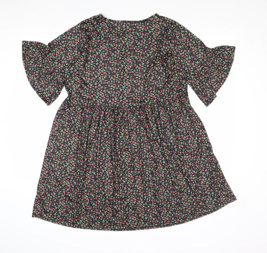 In the Style Womens Black Floral Polyester A-Line Size 8 Round Neck Pullover