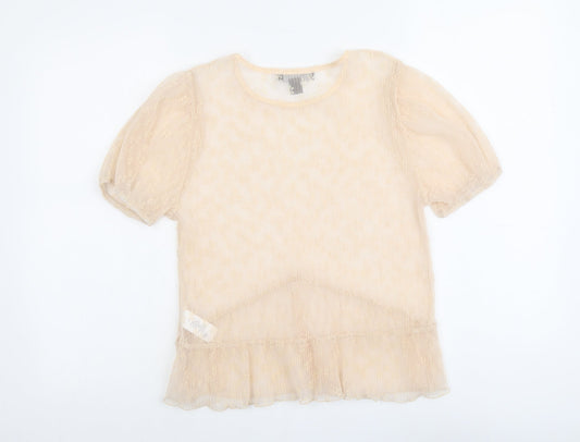 Primark Womens Pink Geometric Polyester Basic Blouse Size S Round Neck