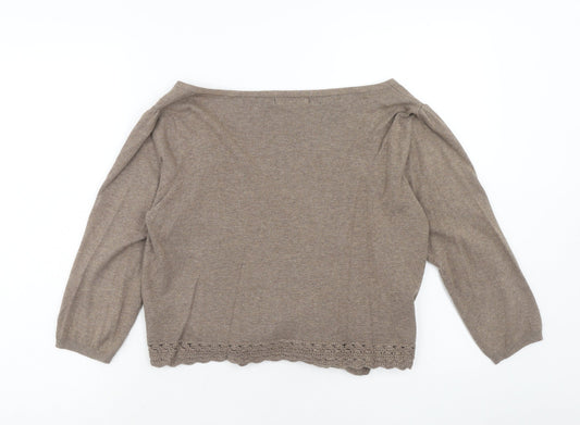 George Womens Brown V-Neck Cotton Cardigan Jumper Size 14