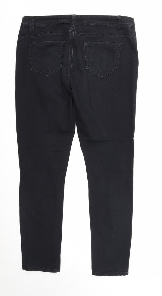 Denim & Co. Womens Black Cotton Straight Jeans Size 14 Regular Zip