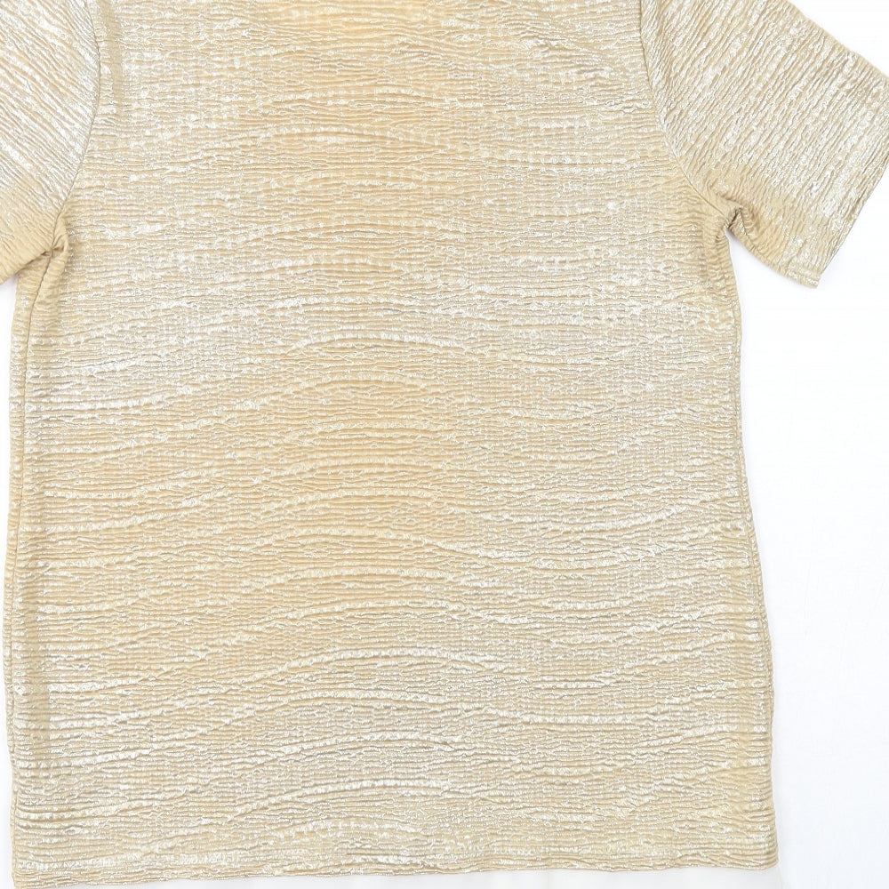 TU Womens Gold Geometric Polyester Basic Blouse Size 8 Round Neck