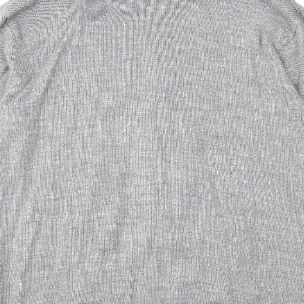 South Bay Mens Grey High Neck Acrylic Full Zip Jumper Size L Long Sleeve