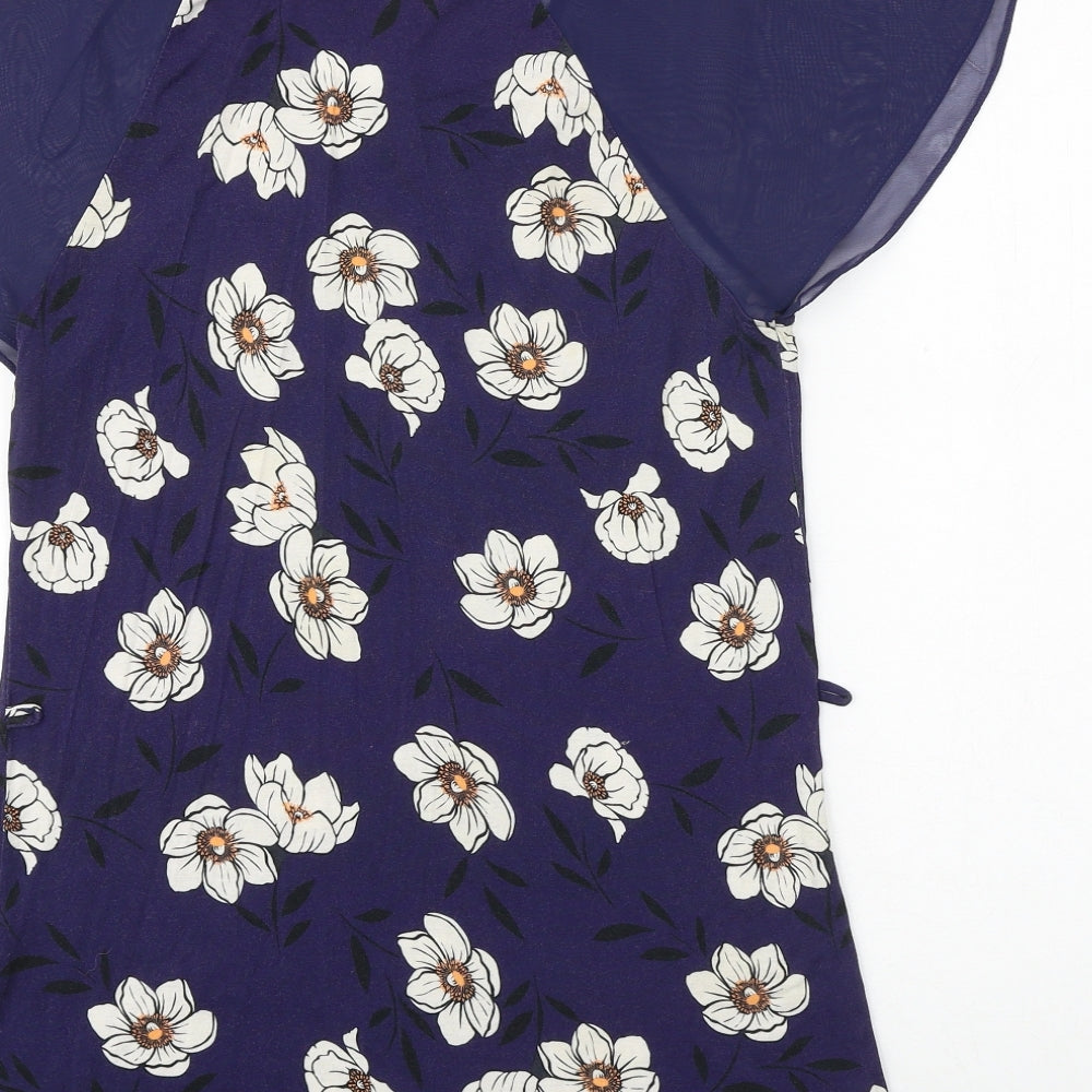 Papaya Womens Blue Floral Viscose Basic Blouse Size 10 Round Neck