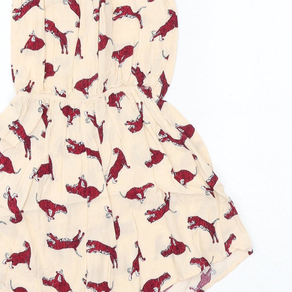 H&M Womens Pink Geometric Viscose Playsuit One-Piece Size 4 Pullover - Tiger Print