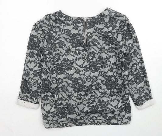George Womens Grey Round Neck Floral Polyester Pullover Jumper Size 8