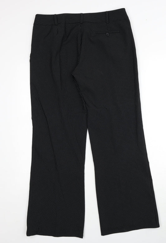 Editions Womens Black Striped Polyester Trousers Size 12 Regular Zip