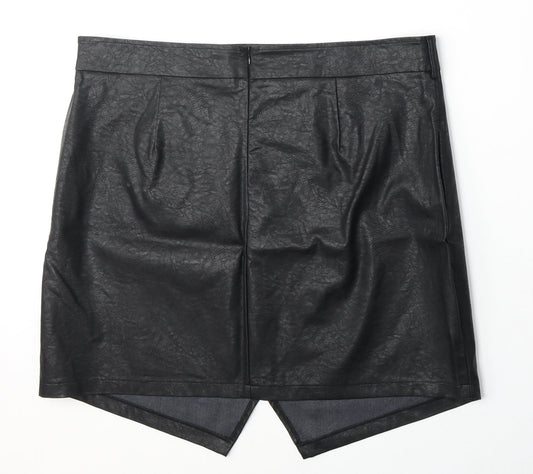 Boohoo Womens Black Polyurethane A-Line Skirt Size 20 Zip
