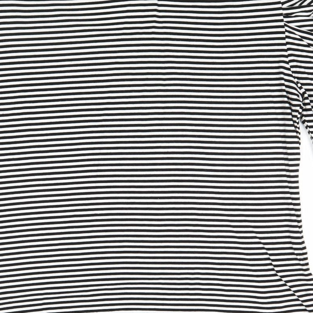 CC Womens Black Striped Viscose Basic T-Shirt Size L Round Neck
