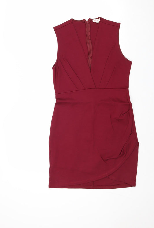 A'GACI Womens Red Nylon Shift Size L V-Neck Zip