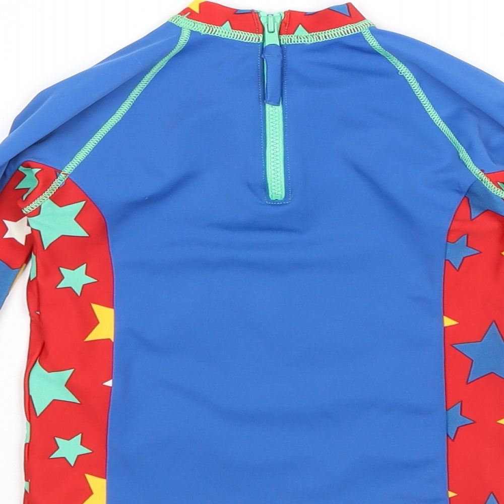 Marks and Spencer Boys Blue Geometric Polyamide Basic Blouse Size 12-18 Months Round Neck Zip - Dinosaur and Stars, Swim top