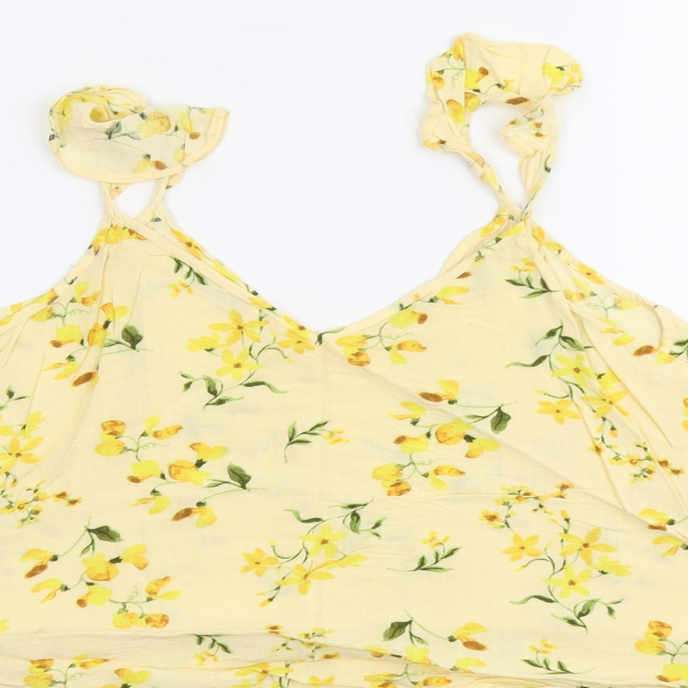 F&F Womens Yellow Floral Viscose Basic Tank Size 8 V-Neck