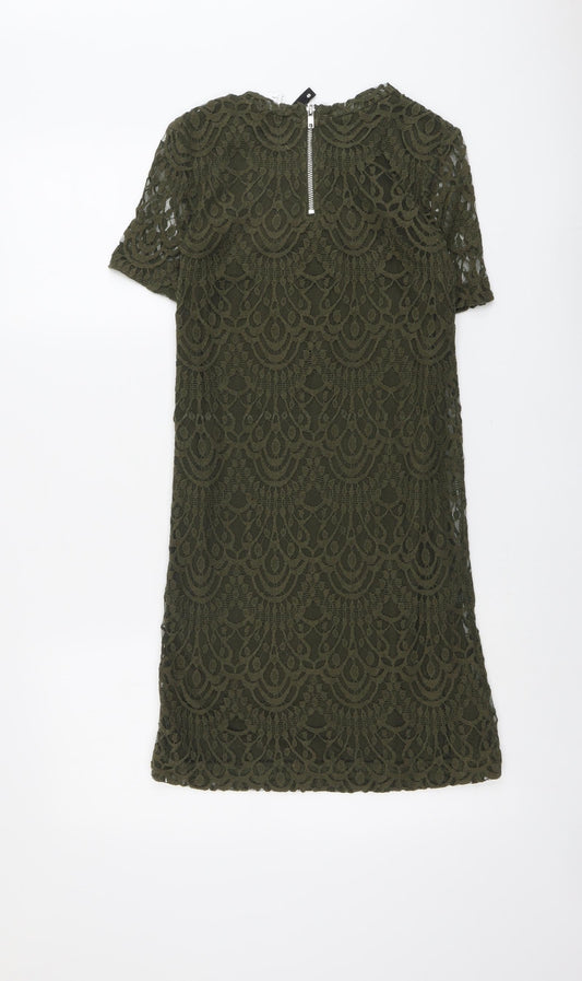H&M Womens Green Geometric Cotton Shift Size 8 Round Neck Zip