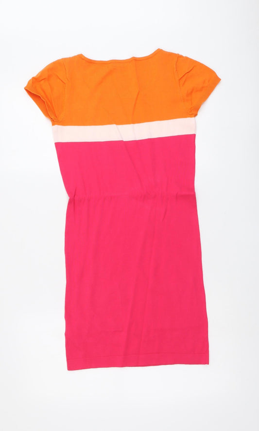 Papaya Womens Multicoloured Colourblock Cotton A-Line Size 8 Round Neck Pullover