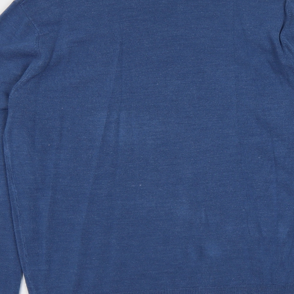 Debenhams Mens Blue V-Neck Acrylic Pullover Jumper Size S Long Sleeve