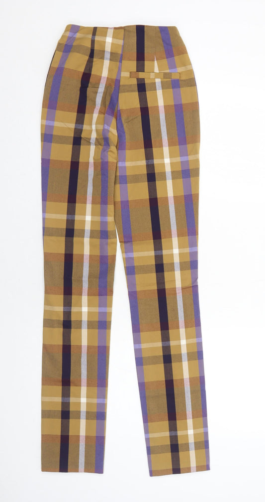 Monki Womens Yellow Plaid Polyester Trousers Size 4 Regular Zip