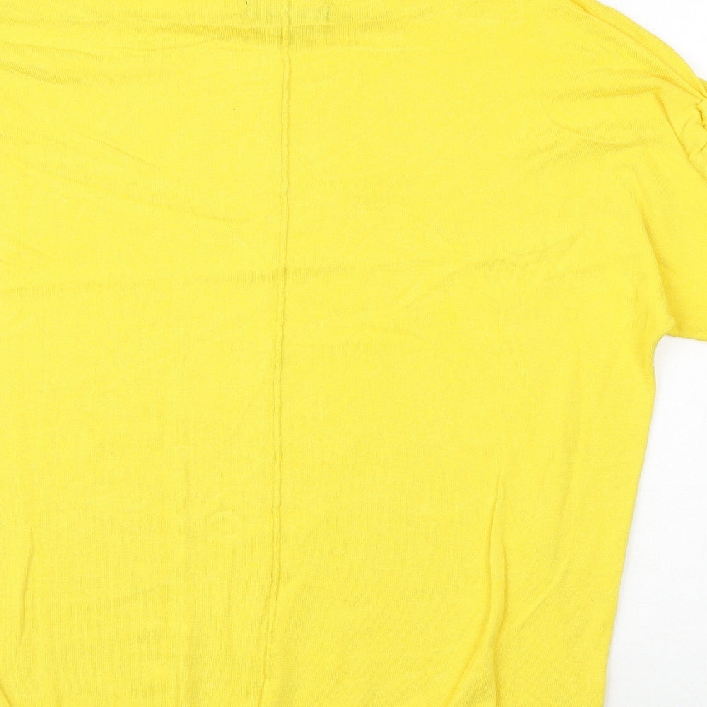 F&F Womens Yellow Round Neck Polyester Pullover Jumper Size 6 - Tie Sleeve Detail