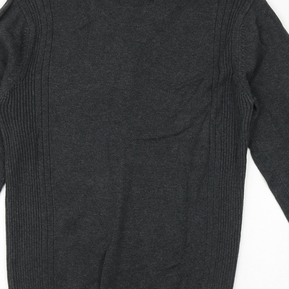 Angelo Litrico Mens Silver V-Neck Polyester Pullover Jumper Size S Long Sleeve