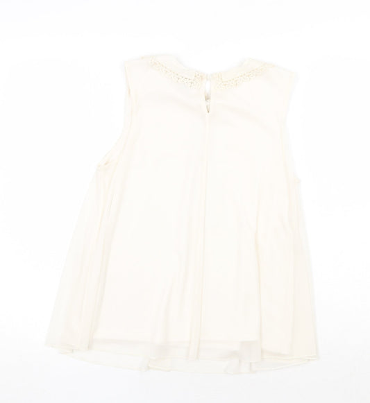 Topshop Womens Beige Polyester Basic Blouse Size 8 Collared - Tie Neck Detail