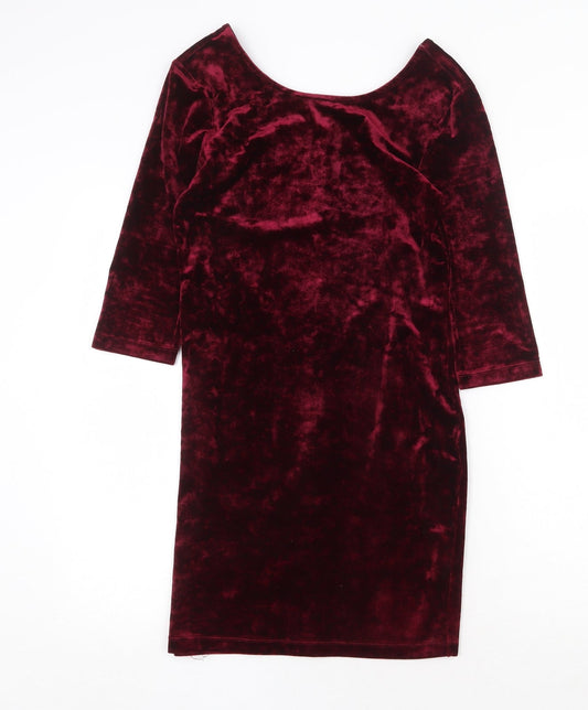 Forever 21 Womens Red Polyester A-Line Size L Round Neck Hook & Eye