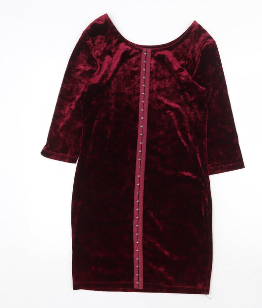 FOREVER 21 Womens Red Polyester A-Line Size L Round Neck Hook & Eye