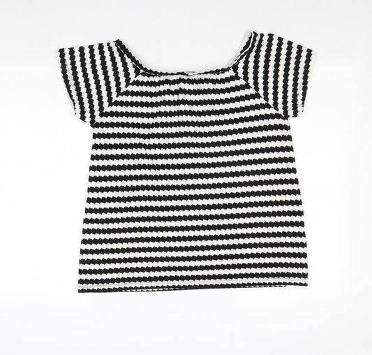 F&F Womens Black Boat Neck Striped Polyester Pullover Jumper Size 8