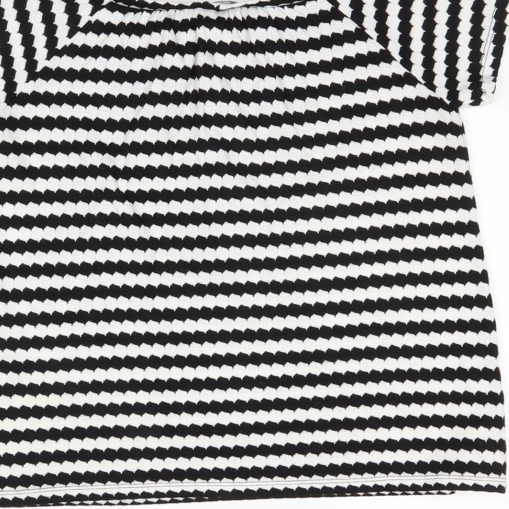 F&F Womens Black Boat Neck Striped Polyester Pullover Jumper Size 8