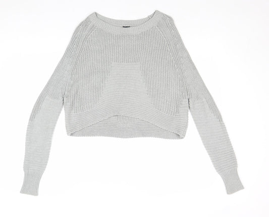 ASOS Womens Grey Round Neck Herringbone Cotton Pullover Jumper Size 6
