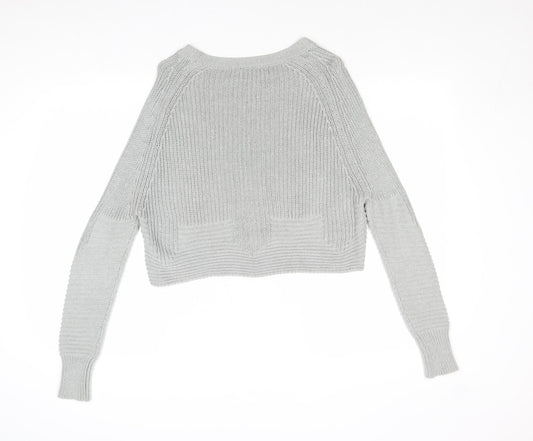 ASOS Womens Grey Round Neck Herringbone Cotton Pullover Jumper Size 6