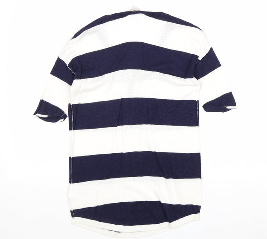 Gap Womens Blue V-Neck Striped Cotton Pullover Jumper Size XS