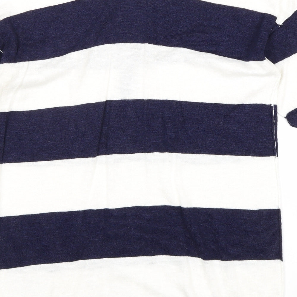 Gap Womens Blue V-Neck Striped Cotton Pullover Jumper Size XS