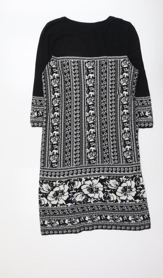 Bonmarché Womens Black Floral Nylon A-Line Size S Round Neck Pullover