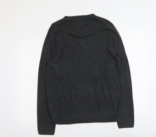 F&F Mens Grey V-Neck Acrylic Pullover Jumper Size M Long Sleeve