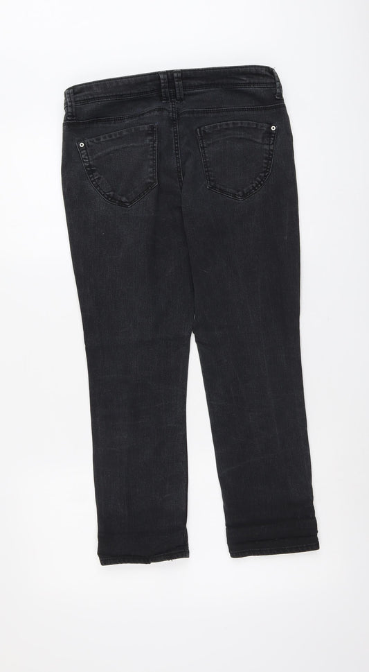 Denim & Co. Womens Grey Cotton Straight Jeans Size 10 L24 in Regular Button