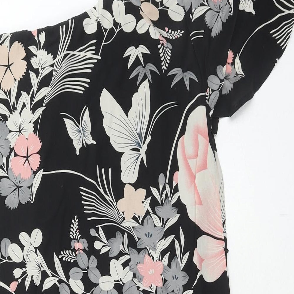 Oasis Womens Black Floral Polyester A-Line Size 8 One Shoulder Zip