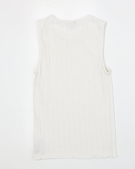 Topshop Womens White Viscose Basic Tank Size 8 Round Neck