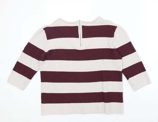 George Womens Red Round Neck Striped Polyester Pullover Jumper Size 12