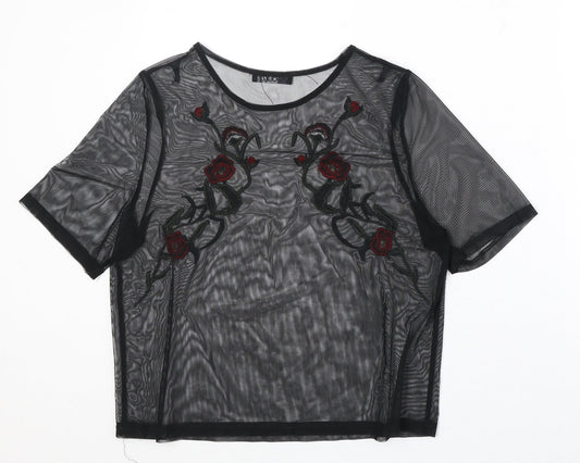 Quiz Womens Black Floral Polyester Basic Blouse Size 10 Round Neck
