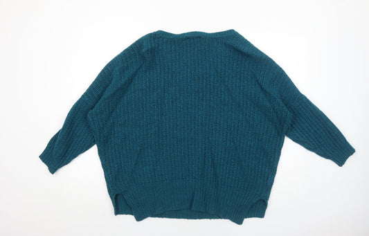 Be Beau Womens Blue Scoop Neck Acrylic Pullover Jumper Size S