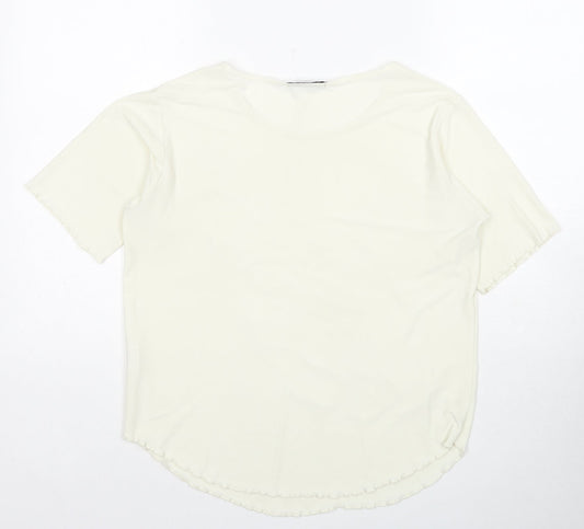 Sonic Womens Ivory Polyester Basic T-Shirt Size 16 Boat Neck - Floral Detail