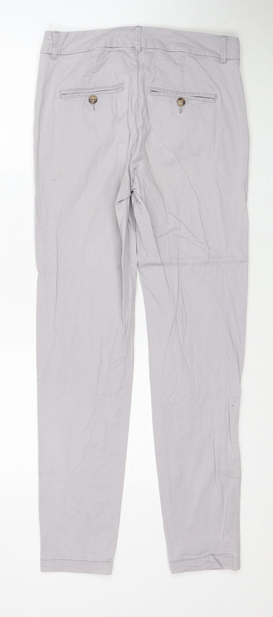 H&M Womens Grey Cotton Chino Trousers Size 8 Regular Zip