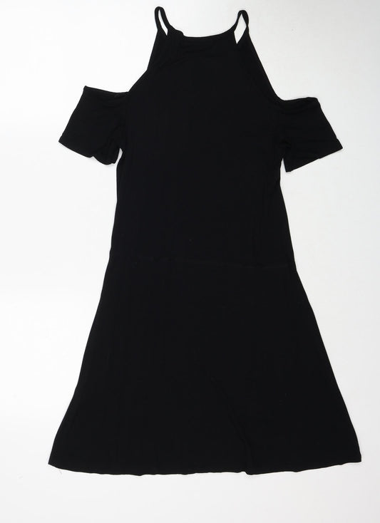 Missguided Womens Black Viscose Trapeze & Swing Size 10 Round Neck Pullover - Cold Shoulder