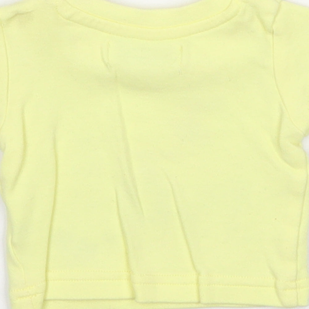 Earlydays Girls Yellow Cotton Basic T-Shirt Size Newborn Round Neck Button - Beach