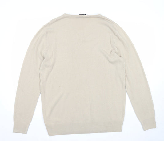 Kensington Mens Beige V-Neck Acrylic Pullover Jumper Size XL Long Sleeve