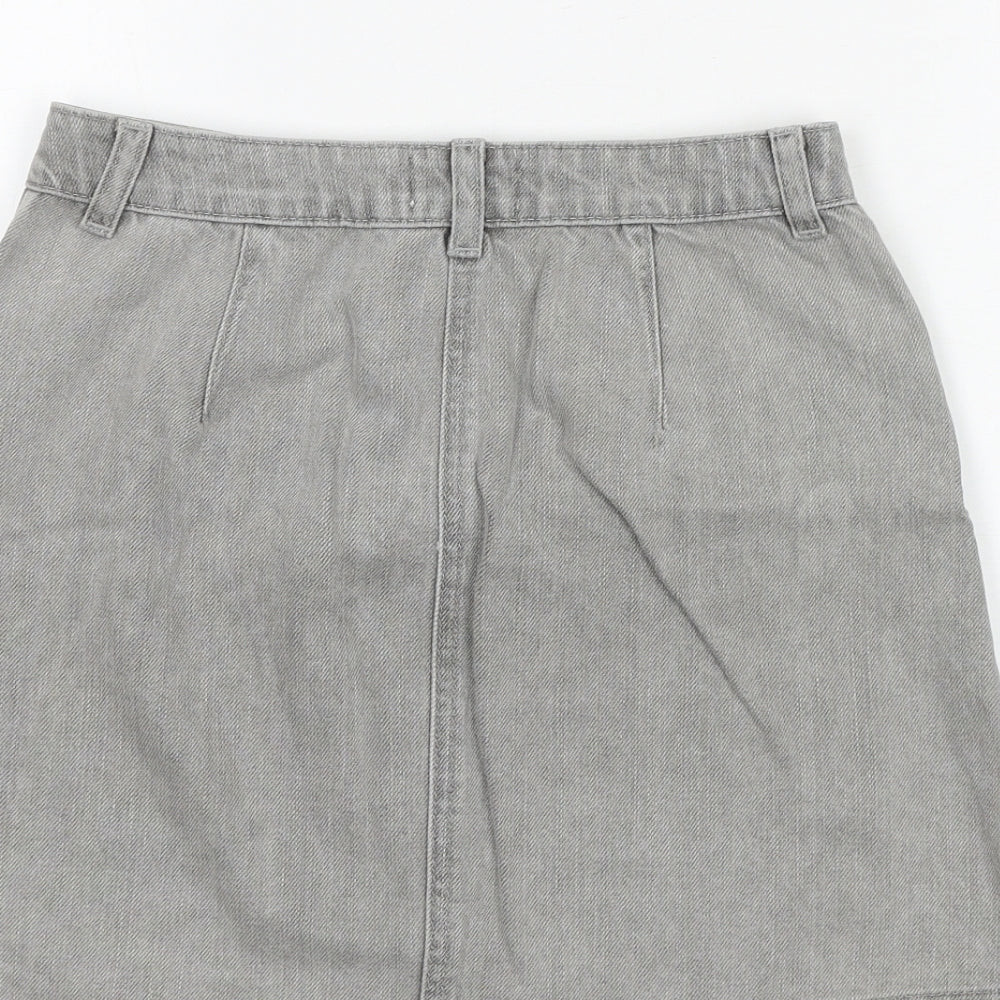 Miss Selfridge Womens Grey Cotton A-Line Skirt Size 6 Button