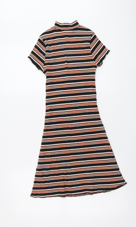 Primark Womens Multicoloured Striped Cotton Fit & Flare Size 4 Mock Neck Pullover