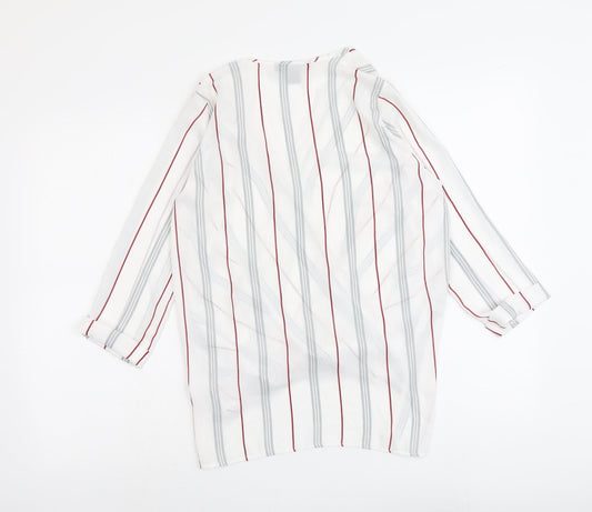 Atmosphere Womens White Striped Polyester Basic Blouse Size 10 V-Neck
