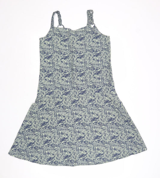 NEXT Womens Green Geometric Polyester Tank Dress Size 8 V-Neck Button