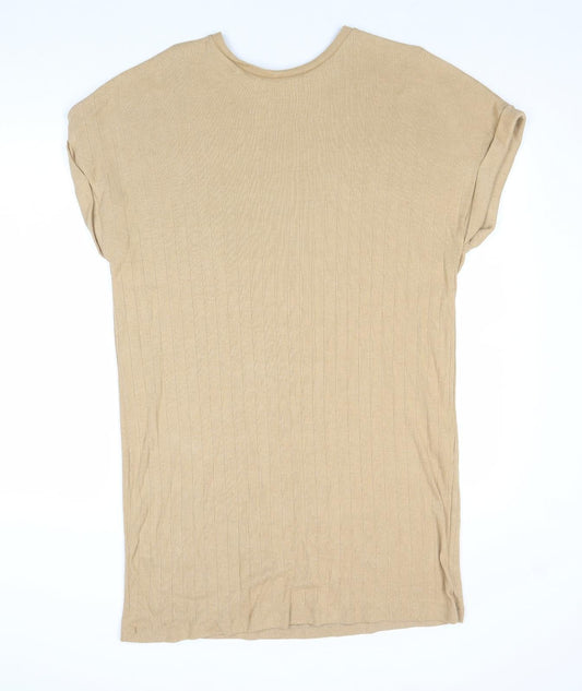 Zara Womens Brown Cotton T-Shirt Dress Size S Round Neck Pullover