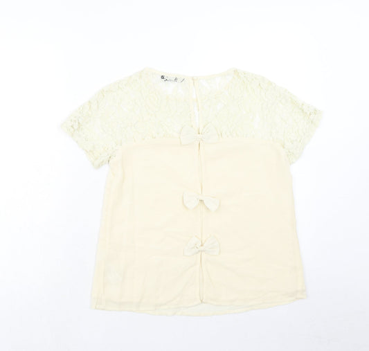 Boohoo Womens Beige Polyester Basic T-Shirt Size 10 Round Neck - Lace Neckline