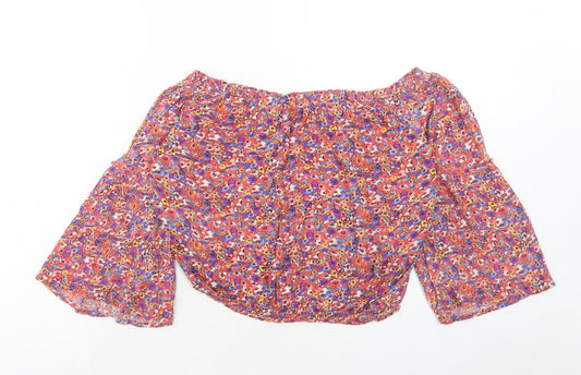 FOREVER 21 Womens Pink Floral Viscose Basic Blouse Size L Off the Shoulder